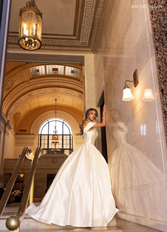 Rachel Allan RB6162 Off-The-Shoulder Pleated Skirt Bridal Dress
