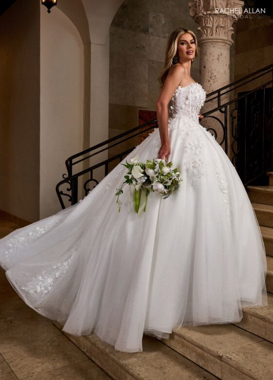 Rachel Allan RB6167 Floral Applique Neck Corset Bodice Wedding Dress