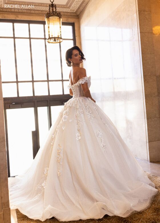 Rachel Allan RB6170 Applique Strap Ruched Bodice Wedding Dress