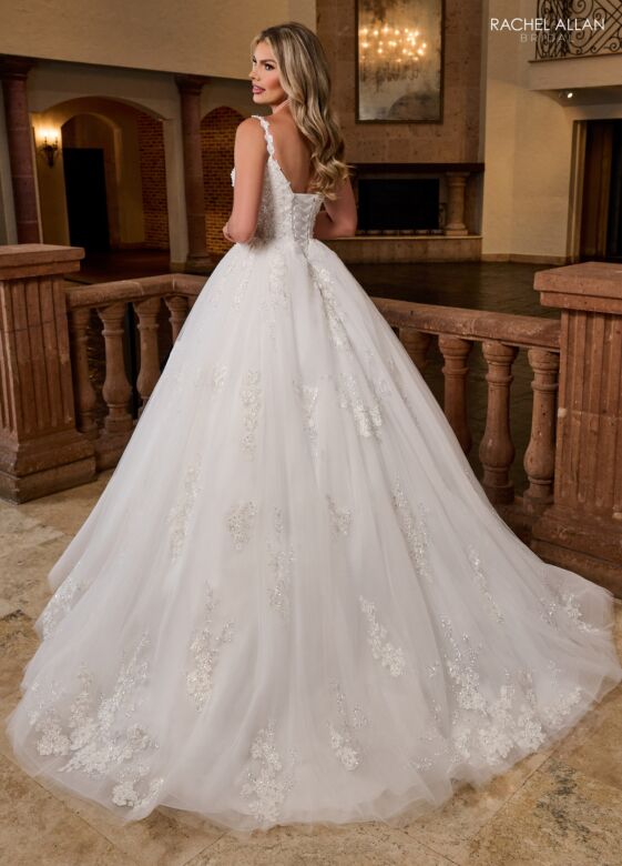 Rachel Allan RB6171 Illusion Side Applique Strap Wedding Gown