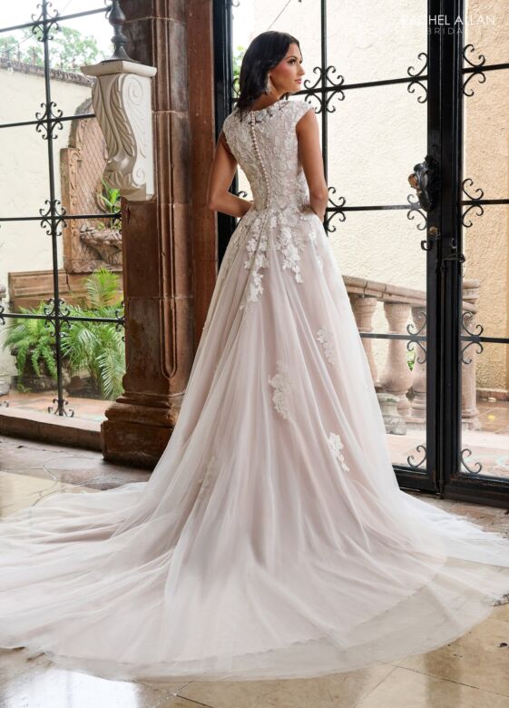 Rachel Allan RB7002 Jewel Neck Cap Sleeve A-Line Bridal Gown