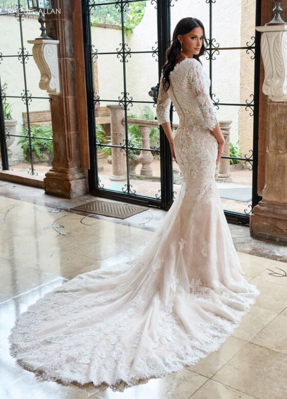 Rachel Allan RB7003 Three-Quarter Sleeve Mermaid Lace Wedding Dress