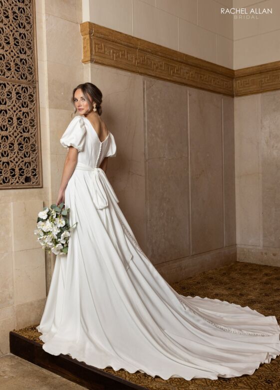 Rachel Allan RB7004 Puff Sleeve Square Neck A-Line Wedding Dress