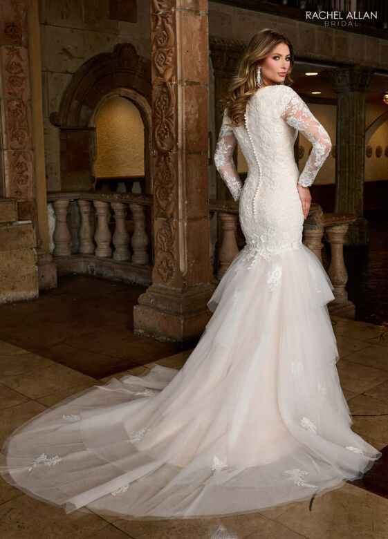Rachel Allan RB7005 Square Neck Long Sleeve Mermaid Wedding Gown