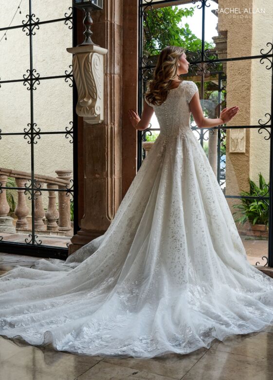 Rachel Allan RB7006 Gauntlet Sleeve Square Neck Wedding Gown