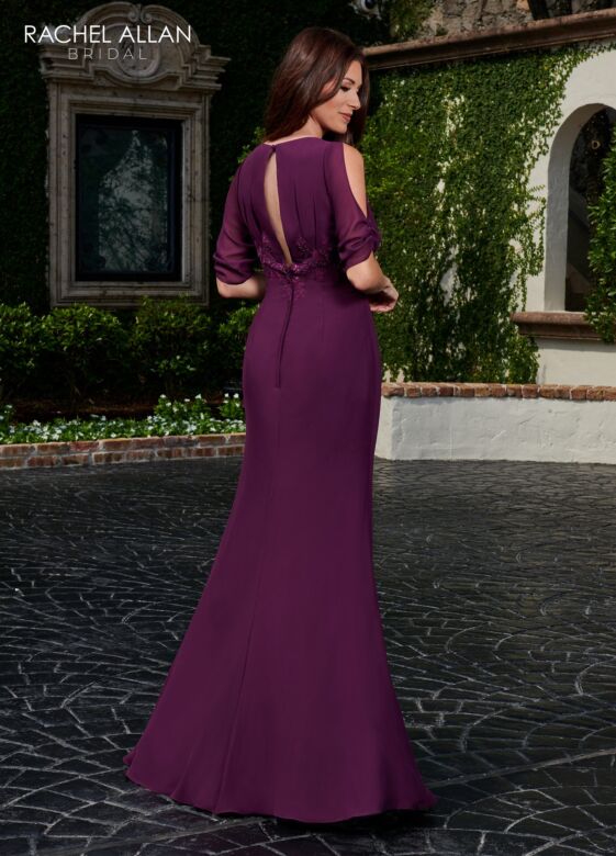 Rachel Allan RB8106 Cold Shoulder Sleeves Keyhole Neck Dress