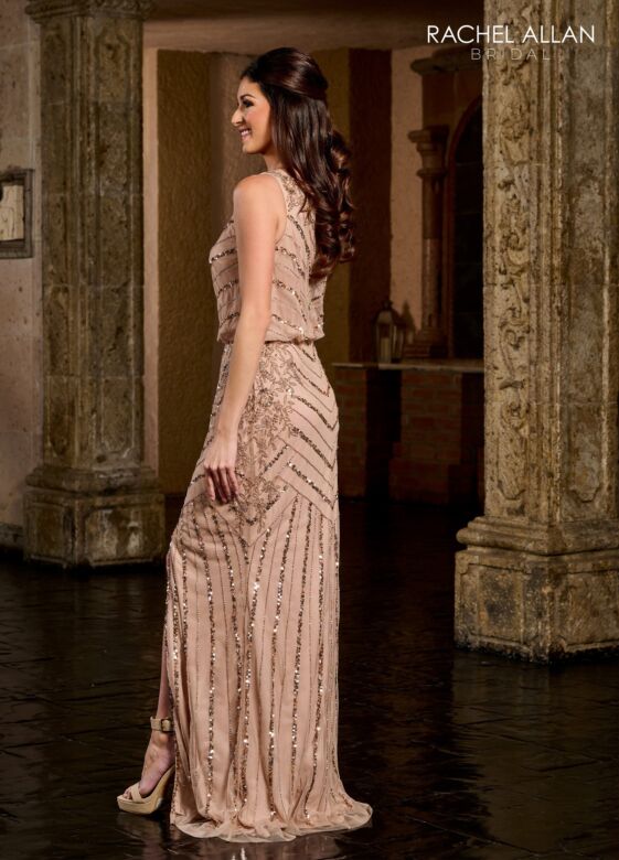 Rachel Allan RB8119 Front Slit Scoop Neck Embellished Dress