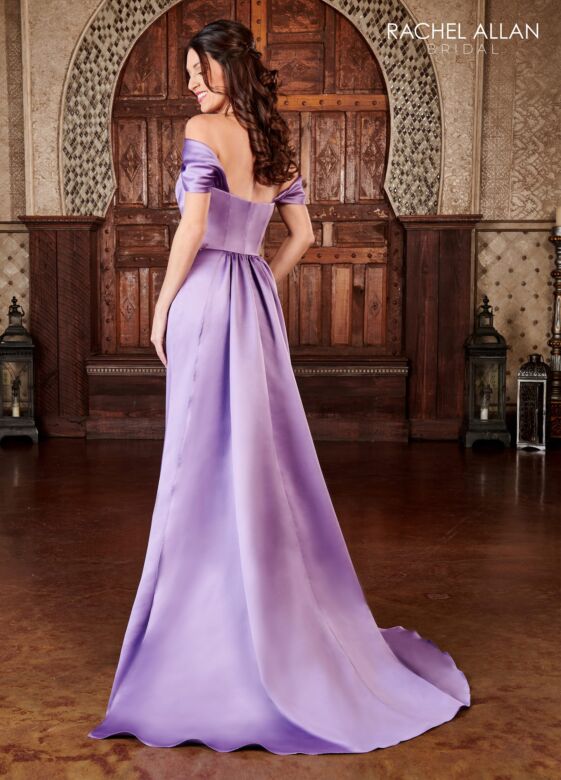 Rachel Allan RB8122 Panel Train Pleated Off The Shoulder Dress