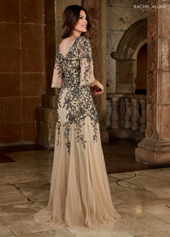 Rachel Allan RB8126 Flutter Sleeves Floral Embellished Dress