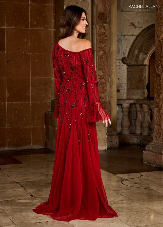 Rachel Allan RB8135 Asymmetric Neckline Long Sleeve Dress