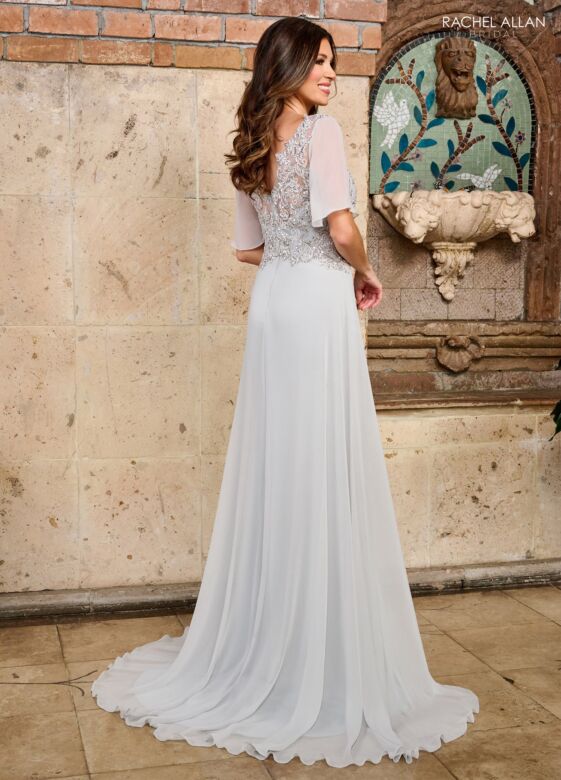 Rachel Allan RB8171 Lace Bodice Flutter Sleeves Dress