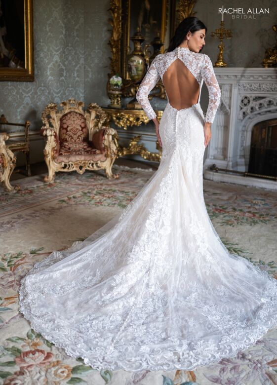 Rachel Allan RB2234 Cutout Back High Neck Lace Wedding Dress