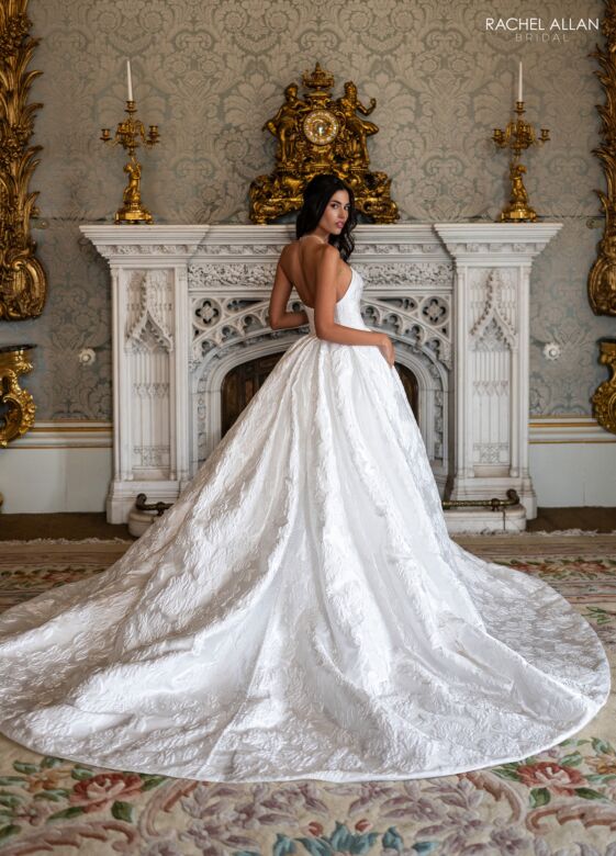 Rachel Allan RB3240 Strapless Scoop Neck Pleated Brocade Wedding Gown