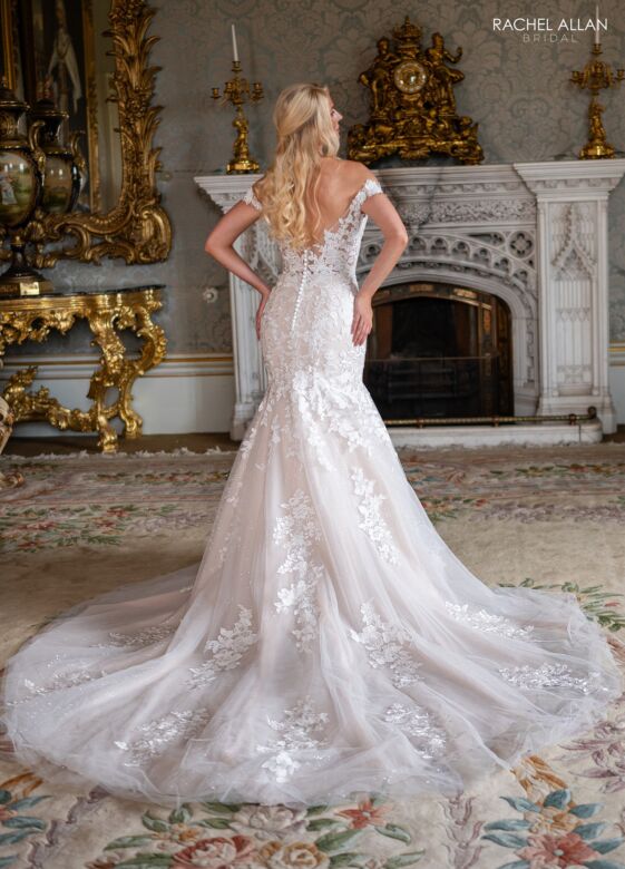 Rachel Allan RB3245 Off The Shoulder Trumpet Wedding Gown