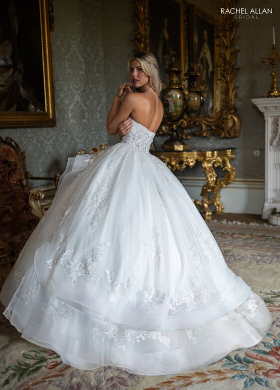 Rachel Allan RB4235 Plunging Neck Layered Skirt Bridal Dress