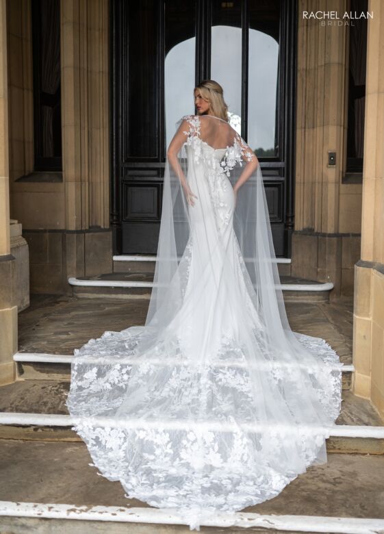 Rachel Allan RB4236 Cutaway Train Scoop Neck Bridal Dress