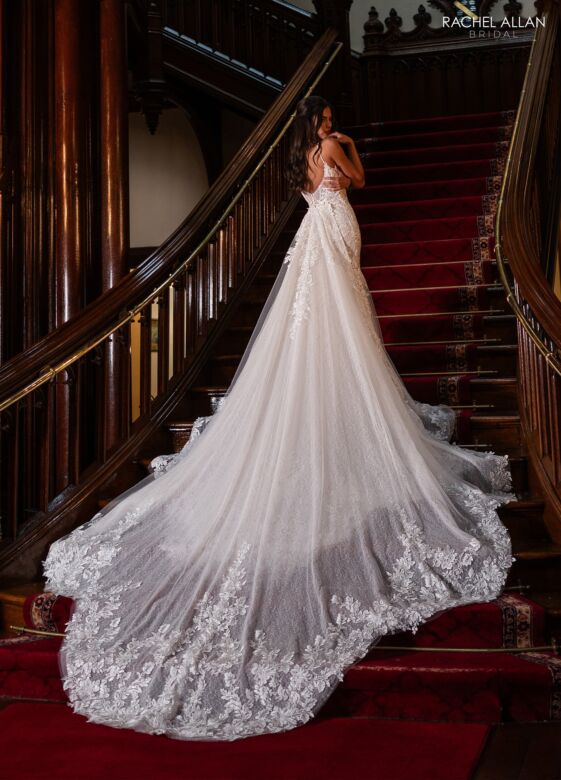 Rachel Allan RB5121 Removable Train Spaghetti Strap Bridal Dress