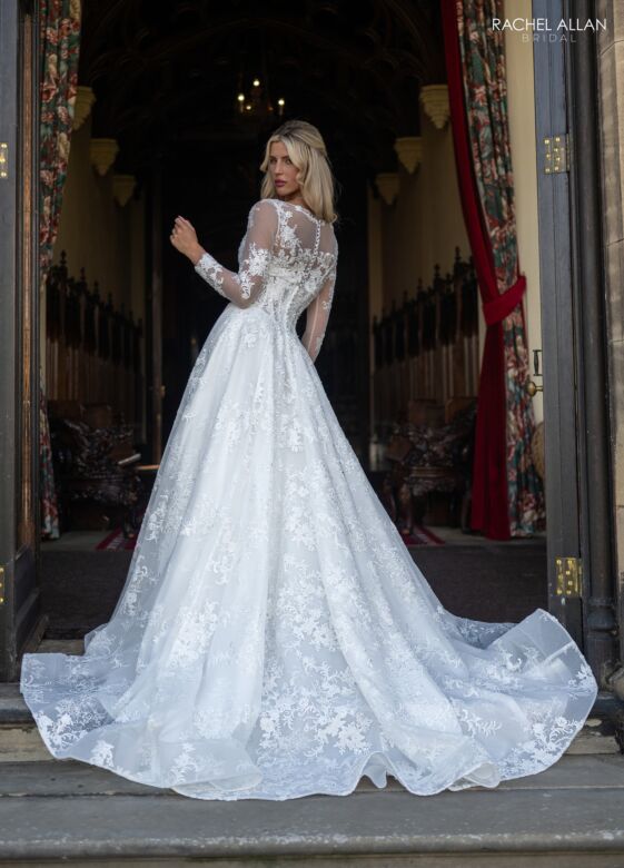 Rachel Allan RB5132 Sheer Sleeve A-Line Bridal Dress