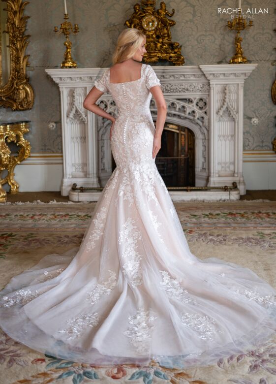 Rachel Allan RB7023 Square Neck Short Sleeve Bridal Gown