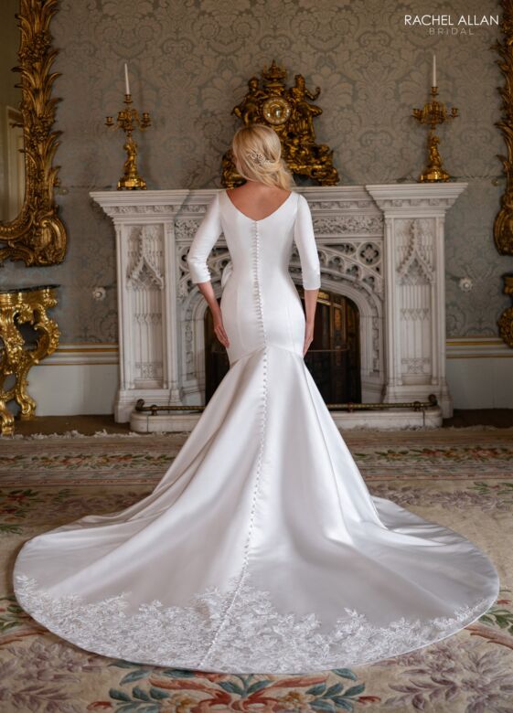 Rachel Allan RB7024 Three-Quarter Sleeve Applique Train Bridal Gown