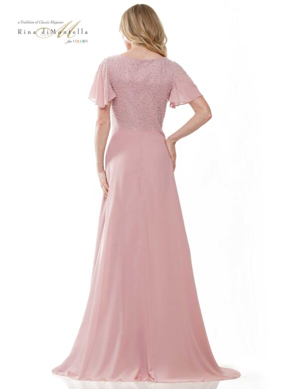Rina Di Montella RD2907 Flare Sleeves Beaded Bodice Dress