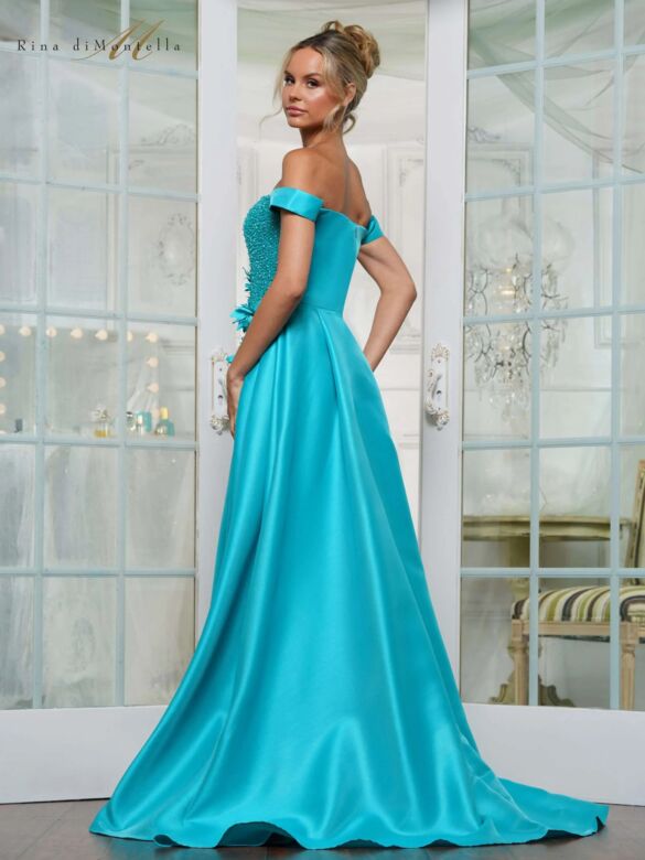 Rina Di Montella RD3229 Beaded Bodice Sweetheart Neck Overskirt Dress