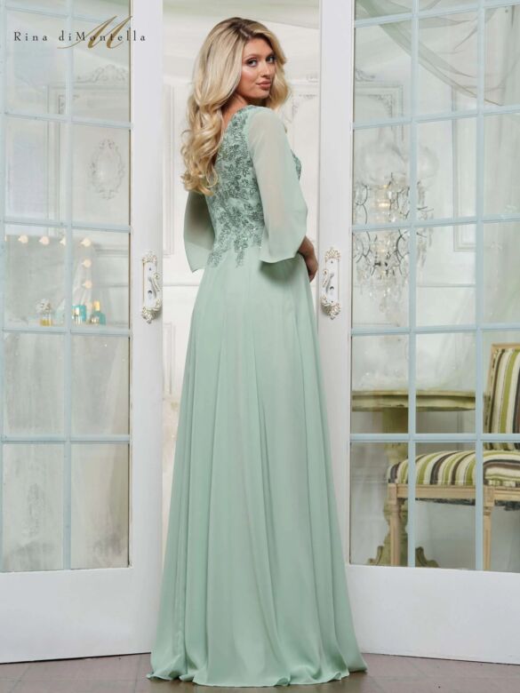 Rina Di Montella RD3241 Three Quarter Sleeve A-Line Chiffon Dress