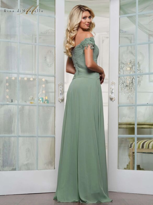 Rina Di Montella RD3255 Ruched Bodice Off The Shoulder A-Line Dress