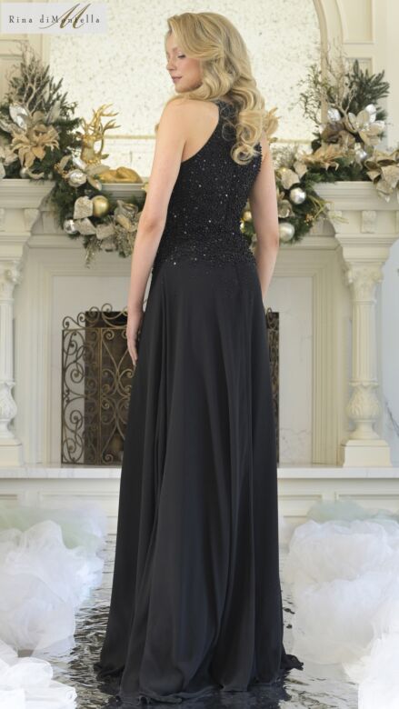 Rina Di Montella RD3304 Beaded Bodice A-Line Halter Dress