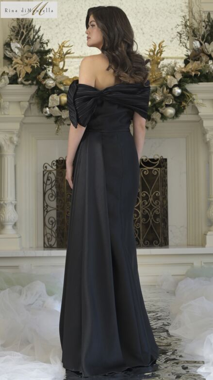 Rina Di Montella RD3309 Side Slit Beaded Corset Black Dress