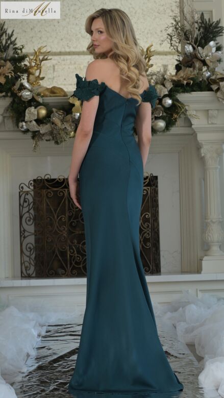 Rina Di Montella RD3325 Applique Sleeve Fitted Off The Shoulder Dress