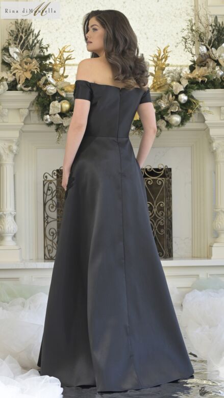 Rina Di Montella RD3344 A-Line Short Sleeve Asymmetric Neck Dress