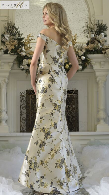 Rina Di Montella RD3350 Side Slit Floral Mikado Dress