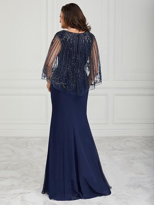 Christina Wu 17009 V-Neck with Cape Dress
