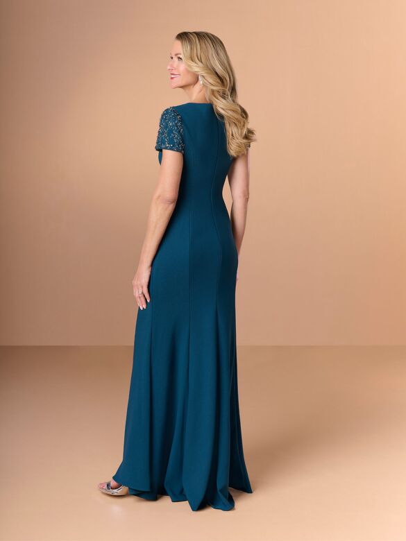 Christina Wu 17291 Dark Teal Faux Wrap Dress
