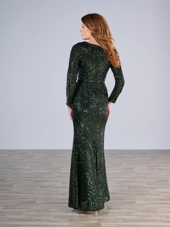 Christina Wu 17188 V-Neck Long Sleeve Sequin Dress