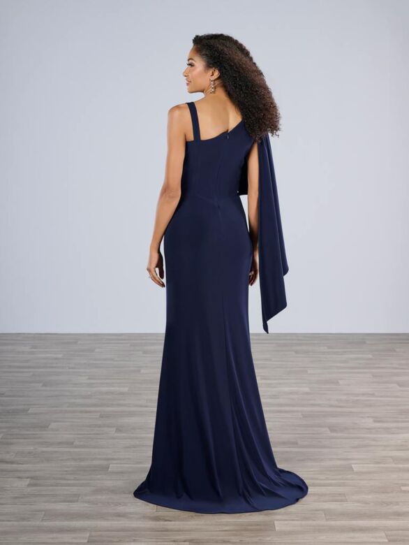 Christina Wu 17201 Hanging Sleeve Beaded Side Ruched Dress