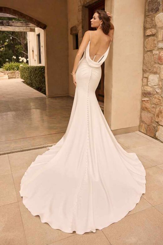 Sophia Tolli Y3170 Liss Cowl Back High Slit Draped Wedding Gown