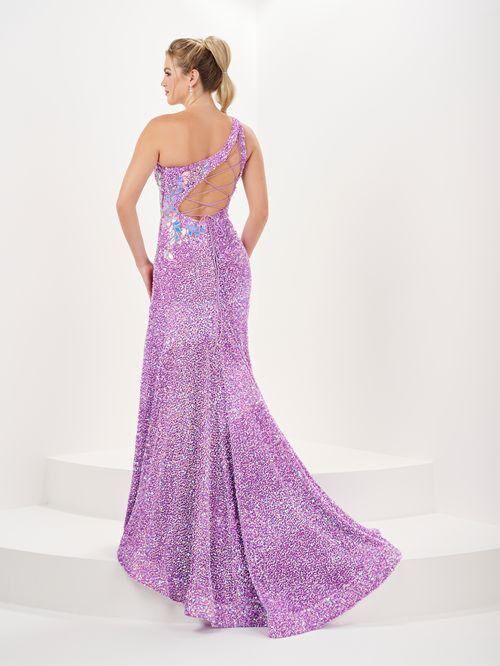 Tiffany Designs 16061 Lace-Up Back One Shoulder Dress