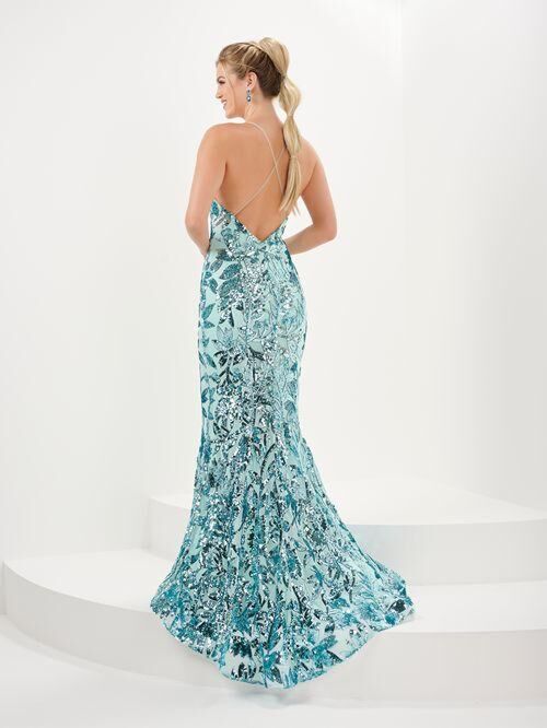 Tiffany Designs 16077 Floral Sequin Cross Back Dress