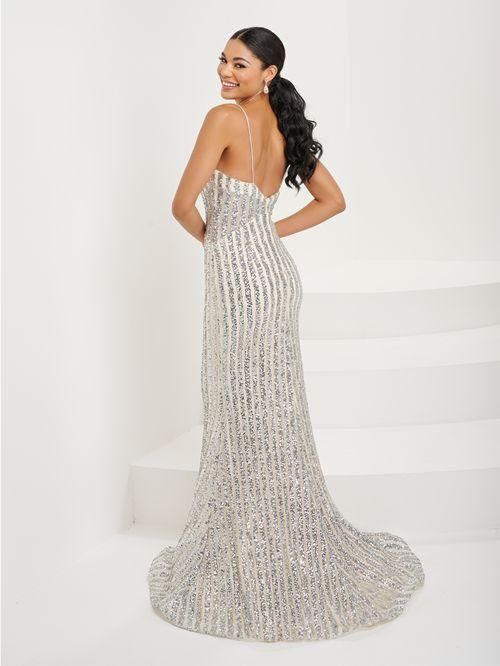 Tiffany Designs 16092 Illusion Side Linear Sequin Dress