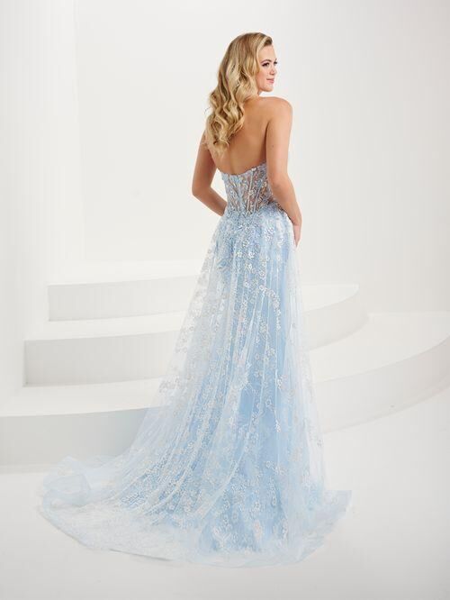 Tiffany Designs 16107 Long Overskirt Strapless Floral Dress