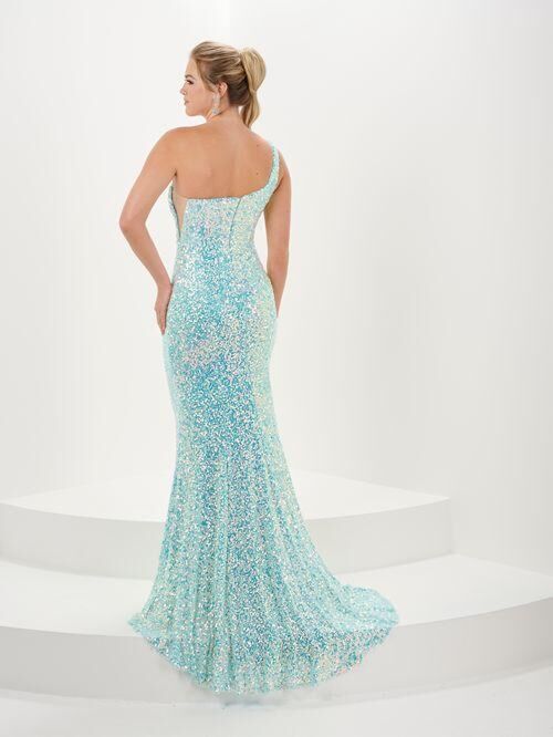 Tiffany Designs 16114 One Shoulder Sequin Dress - Stock Only