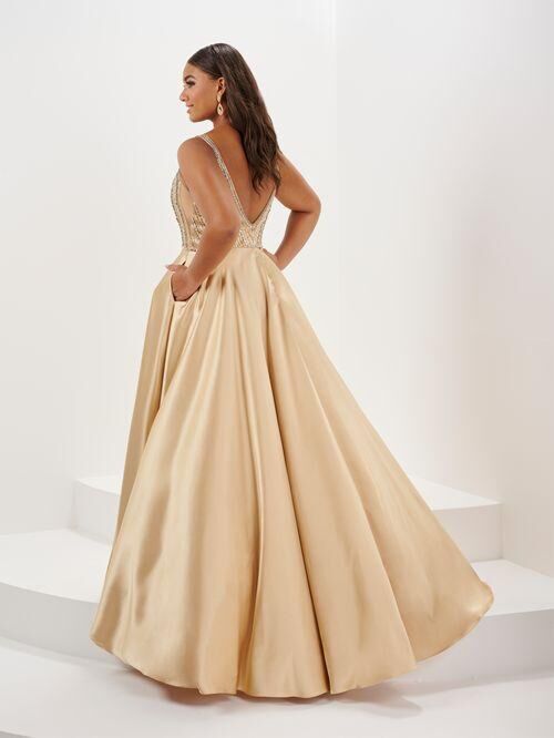 Tiffany Designs 16129 Beaded Bodice Slit Skirt Dress