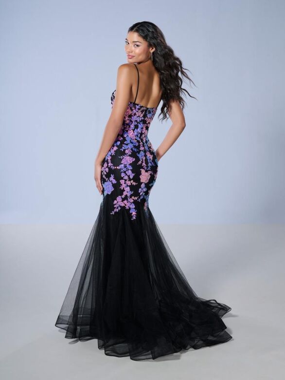 Tiffany Designs 16240 Floral Beaded Top Godet Skirt Dress