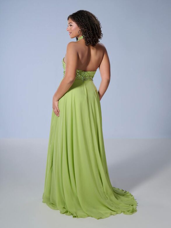 Tiffany Designs 16167 Plunging Halter Neck A-Line Plus Size Dress