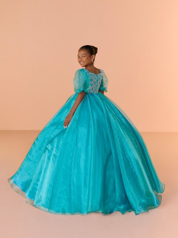 Tiffany Princess 13861 Teal Square Neckline Mini Pageant Dress