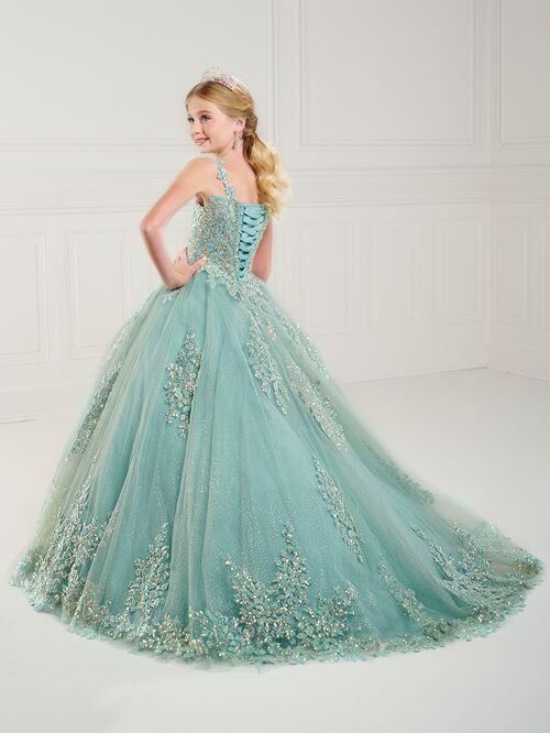 Tiffany Princess 13741 Floral Straps Sequin Lace Mini Pageant Gown