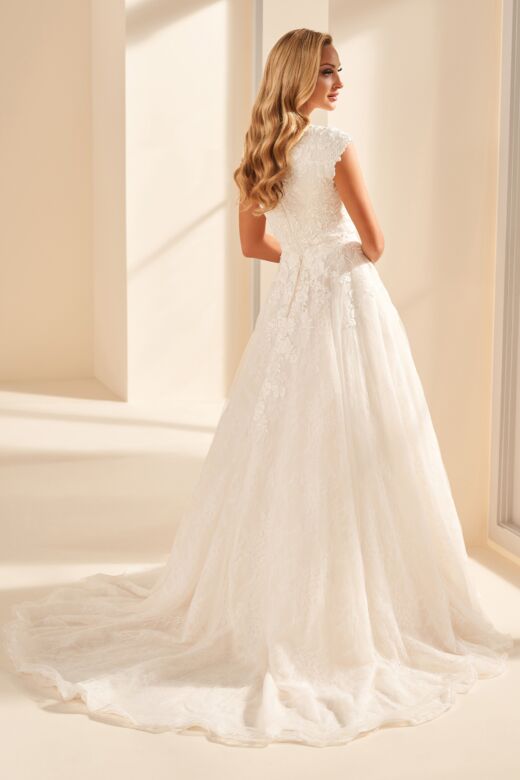 Modest Bridal by Mon Cheri MOD1801 Scoop Neck Cap Sleeve Wedding Dress