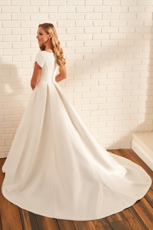 Modest Bridal by Mon Cheri MOD1807 Button Back Pleated Bridal Dress